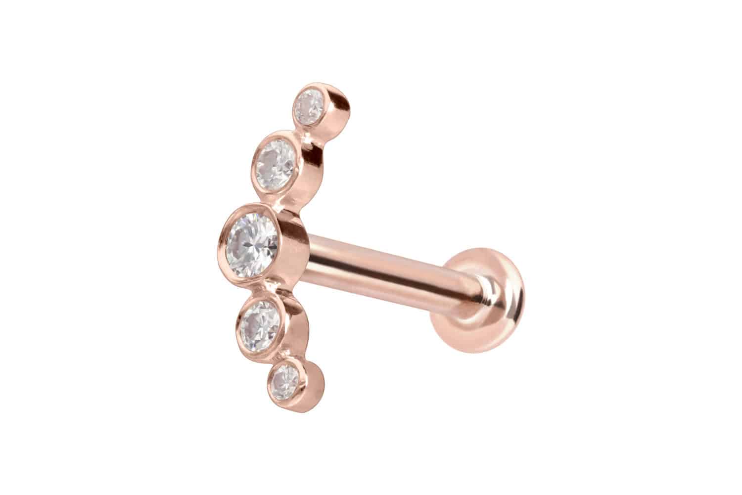 14 Karat Gold Labret Piercing mit Push Fit MOISSANIT-BOGEN